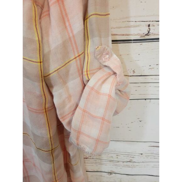 Catherines Button Down Shirt Plus Size 1X Pink Tan Plaid Roll Tab Sleeve Women's - Picture 7 of 9